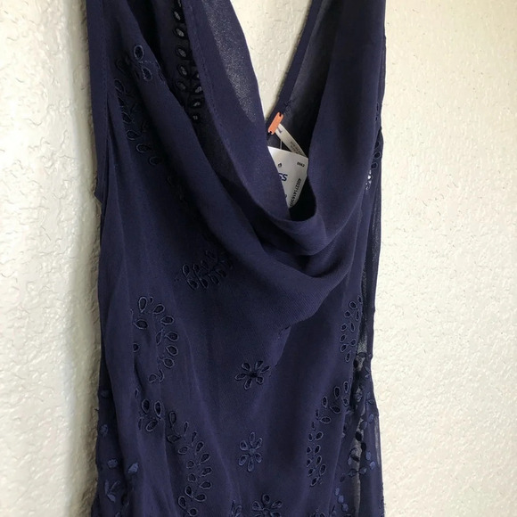 Free People Yours Truly Navy Embroidered Cowl Neck Sheer Maxi Slip Dress Small - Picture 5 of 12